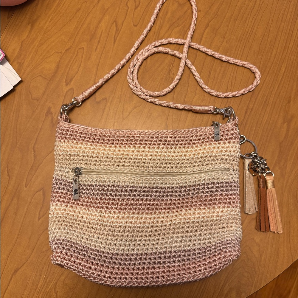 The Sak Pink and Cream Crochet Shoulder/Crossbody Bag